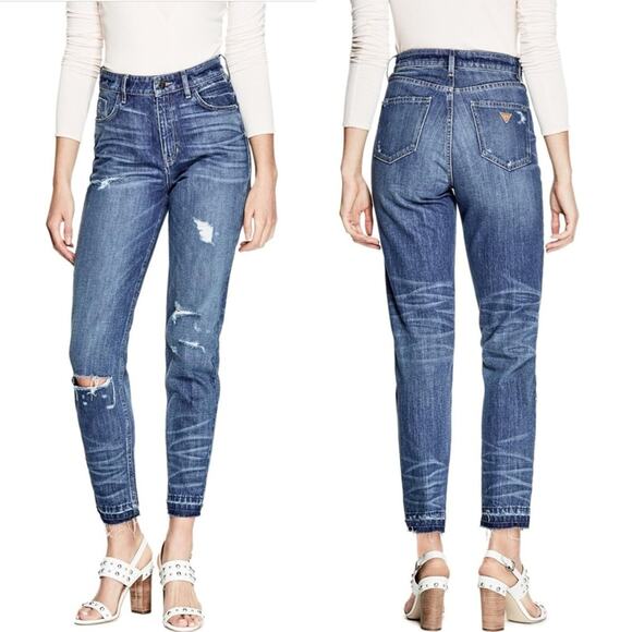 NWT Guess 80s Fit Distressed Jeans Womens 27 High Rise Rocker Skater Y2K Urban - Picture 1 of 8
